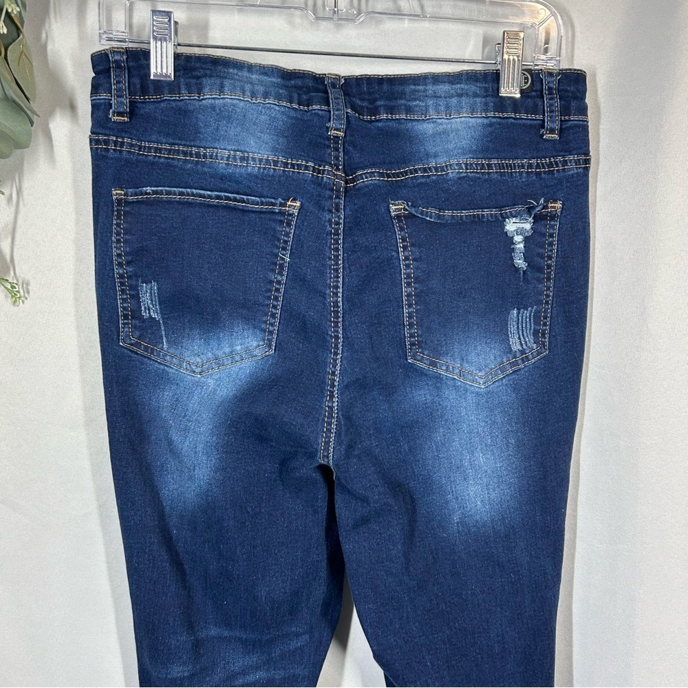 Elite Jeans | High Rise Distressed Skinny Dark Wash Ripped Juniors Size 13/14 - Picture 7 of 13